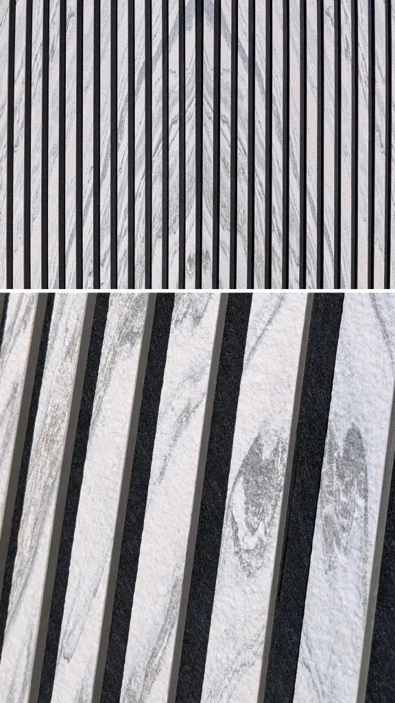 Set Bookmatching de 6 paneles acústicos Slate-Lite ARCTIC WHITE, 240 × 60 cm