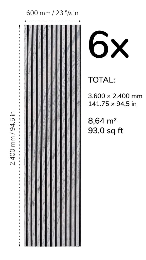 Set Bookmatching de 6 paneles acústicos Slate-Lite ARCTIC WHITE, 240 × 60 cm
